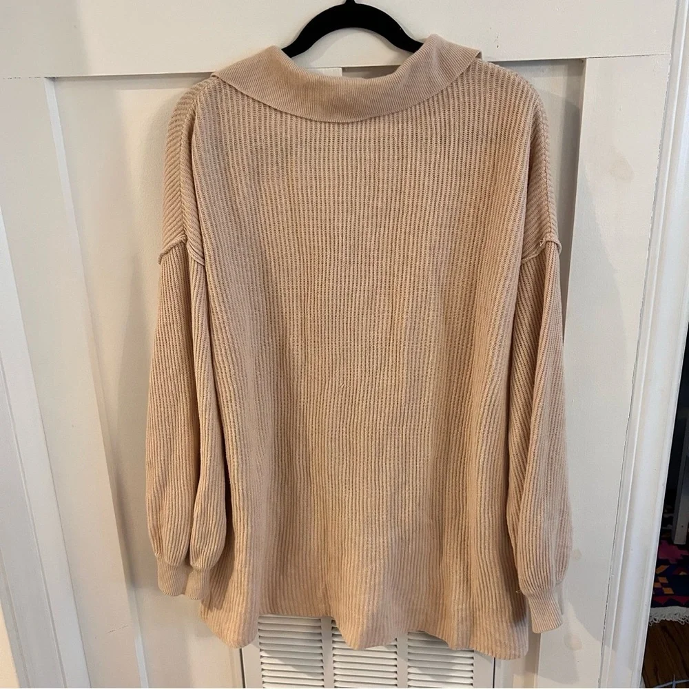 Free People Beige Ribbed Mini Dress tunic sweater Medium
